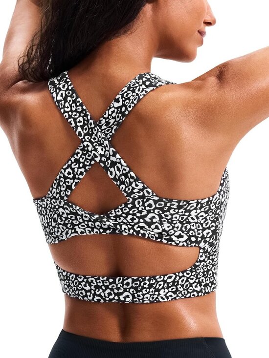 Tops - 👑 Women's White Leopard Sports Bra Longline Wirefree Padded Medium Cropped Tops